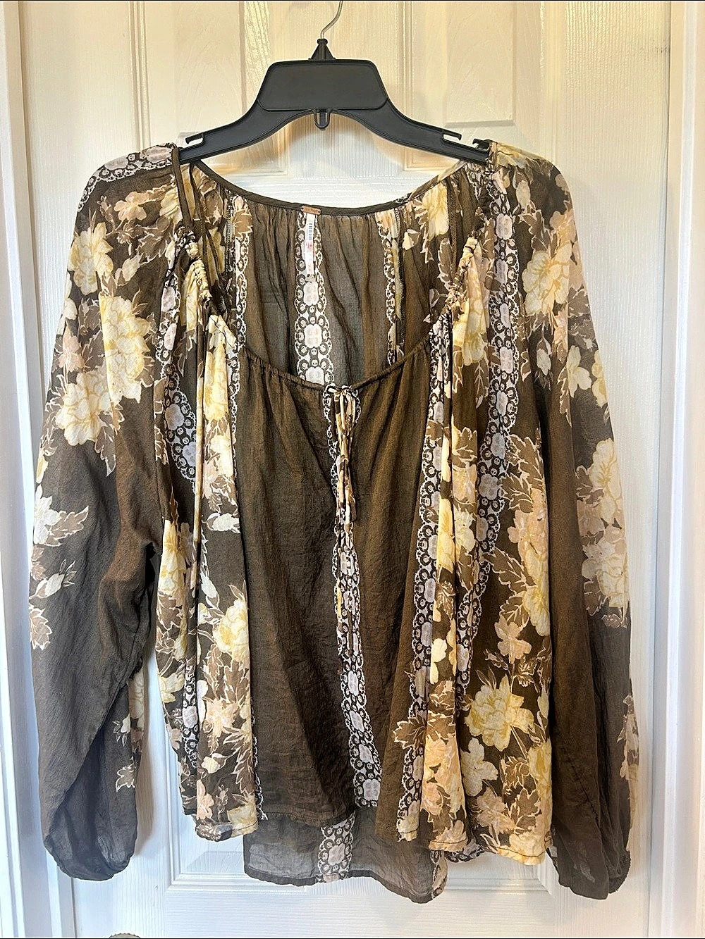 Free People Floral Long Sleeve Blouse in Brown & Yellow